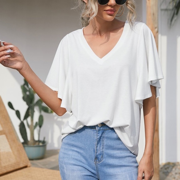 Cozy Charcoal Butterfly Sleeve Oversized V neck Top - Picture 2 of 8